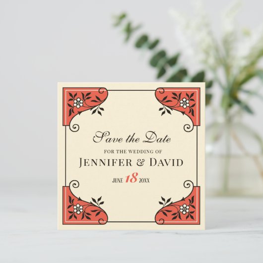 日付フローラフレームエレガントCC1250ヴィンテージの保存 招待状 (スタンド正面)