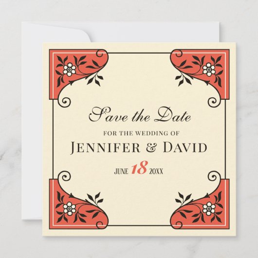 日付フローラフレームエレガントCC1250ヴィンテージの保存 招待状 (正面)