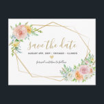 日付フローラ水色ピンクのポストカードを保存 案内ポストカード<br><div class="desc">豪華な花をピンクと金ゴールドに収めた日付はがきを保存。私たちの店や私たちの中で一致する連絡項目を見つける。</div>