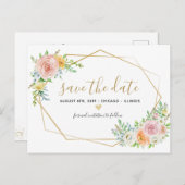 日付フローラ水色ピンクのポストカードを保存 案内ポストカード (正面/裏面)