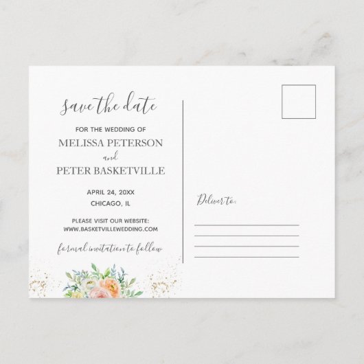 日付フローラ水色ピンクのポストカードを保存 案内ポストカード (裏面)