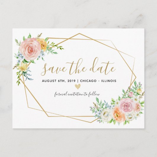 日付フローラ水色ピンクのポストカードを保存 案内ポストカード (正面)