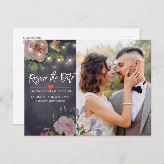 日付フローラ結婚の延期写真の再保存 案内ポストカード (正面/裏面)