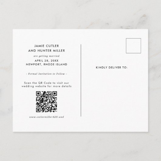 日付ブラシスクリプトの写真を保存 案内ポストカード (裏面)