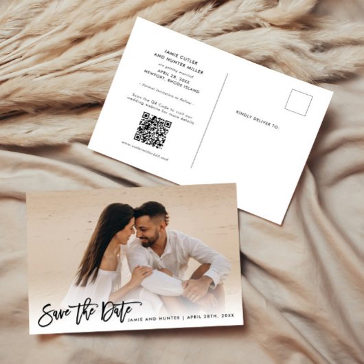 日付ブラシスクリプトの写真を保存 案内ポストカード