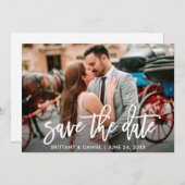 日付ブラシスクリプトモダンのフォトカードを保存 セーブザデート (正面/裏面)