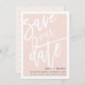 日付ブラシ文字のスクリプト赤面ピンクを保存 招待状 (正面/裏面)