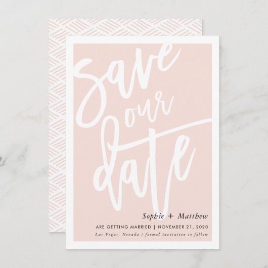 日付ブラシ文字のスクリプト赤面ピンクを保存 招待状 (正面/裏面)