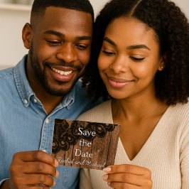 日付ブラックレースとフェイク木材を保存 案内ポストカード