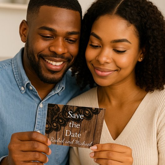 日付ブラックレースとフェイク木材を保存 案内ポストカード