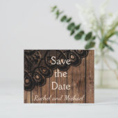 日付ブラックレースとフェイク木材を保存 案内ポストカード (スタンド正面)