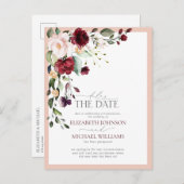 日付ブルゴーニュ赤面フローラ結婚の 案内ポストカード (正面/裏面)