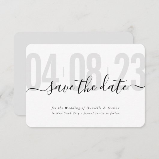 日付ブロックの書モダン跡の灰色の黒を保存 出欠カード (正面/裏面)