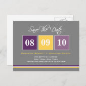 日付ブロック日付の保存 – 紫/黄 案内ポストカード (正面/裏面)