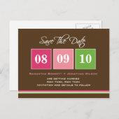 日付ブロック – 明るい赤紫色緑 案内ポストカード (正面/裏面)