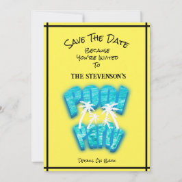 日付プールのパーティーおもしろい誕生日黄色 セーブザデート