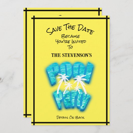日付プールのパーティーおもしろい誕生日黄色 セーブザデート (正面/裏面)