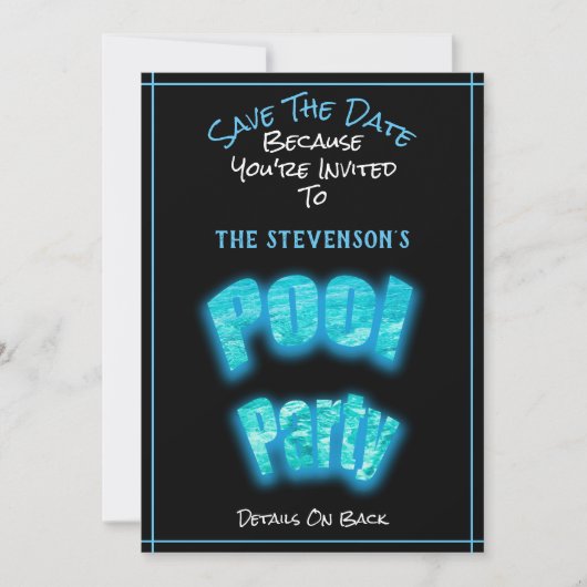 日付プールの誕生日パーティのパーティー招待を保存します セーブザデート (正面)