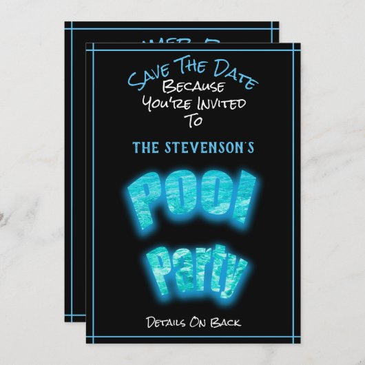 日付プールの誕生日パーティのパーティー招待を保存します セーブザデート (正面/裏面)