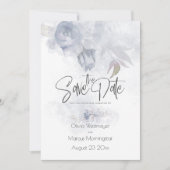 日付ボヘミアンダスティブルーフローラを保存 招待状 (正面)