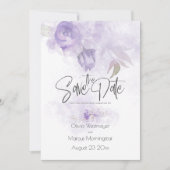 日付ボヘミアンライトパープルフローラを保存 招待状 (正面)