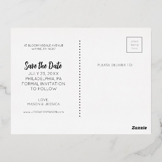 日付ポストカードの保存 – ミニマルScript Gold Foil 箔シーズンポストカード (裏面)