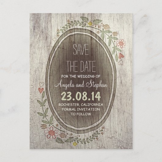 日付ポストカードを保存する木製の田舎国 案内ポストカード (正面)