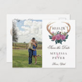 日付ポストカードを保存するAntler deer rustic chic 案内ポストカード (正面/裏面)