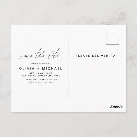 日付ポストカードフォトミニマリストスクリプトの保存 ポストカード (裏面)