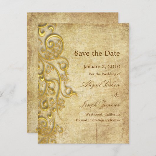 日付ポストカード、装飾的な渦巻きを保存 案内ポストカード (正面/裏面)