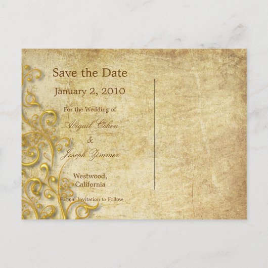 日付ポストカード、装飾的な渦巻きを保存 案内ポストカード (裏面)