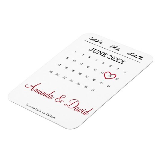 日付マグネットの保存 – 月のカレンダーハート マグネット (左側)