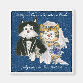 日付マグネットを保存した漫画の猫の結婚式 マグネット (正面)