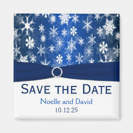 日付マグネットを保存する青と白の雪 マグネット