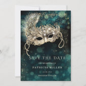 日付マスカレードパーティーの保存 招待状 (正面)