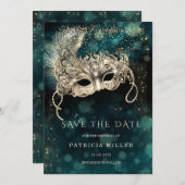 日付マスカレードパーティーの保存 招待状 (正面/裏面)