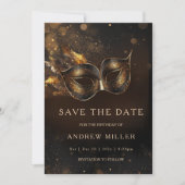 日付マスカレードパーティーの保存 招待状 (正面)