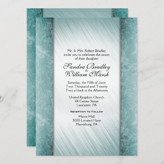 日付マーブルカラムミント結婚式招待状 招待状 (正面/裏面)