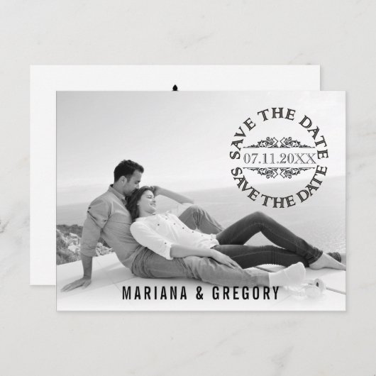 日付ミニマルの写真をモダン保結婚存する 案内ポストカード (正面/裏面)