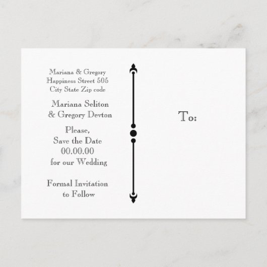 日付ミニマルの写真をモダン保結婚存する 案内ポストカード (裏面)