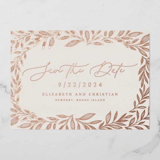 日付ミニマルをモダン保存 箔招待状 (正面)