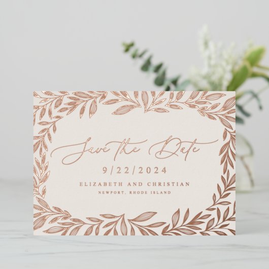 日付ミニマルをモダン保存 箔招待状 (立ち正面)