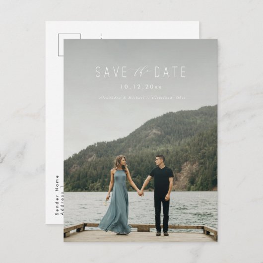 日付モダンのはがきを書ホワイトに保存 案内ポストカード (正面/裏面)