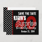 日付モダンのサプライズ40thブラックレッドv49を保存 案内ポストカード (正面/裏面)