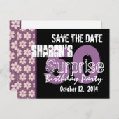 日付モダンのサプライズ50番目の紫の黒を保存 案内ポストカード (正面/裏面)
