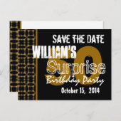 日付モダンのサプライズ50番目の金ゴールドと黒を保存 案内ポストカード (正面/裏面)