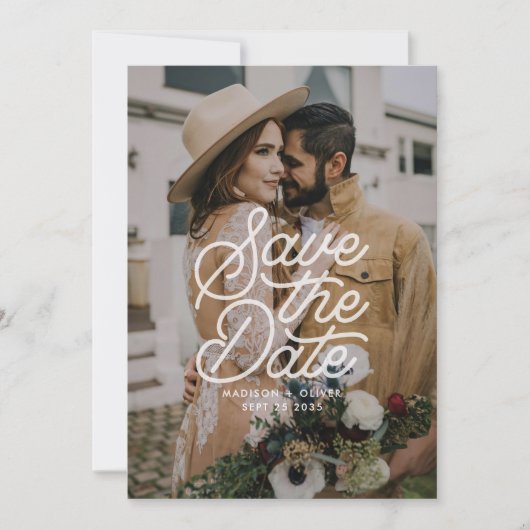 日付モダンのタイポグラフィ写真の保結婚存 セーブザデート (正面)