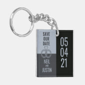 日付モダンの保存（黒と灰色） キーホルダー (正面左)