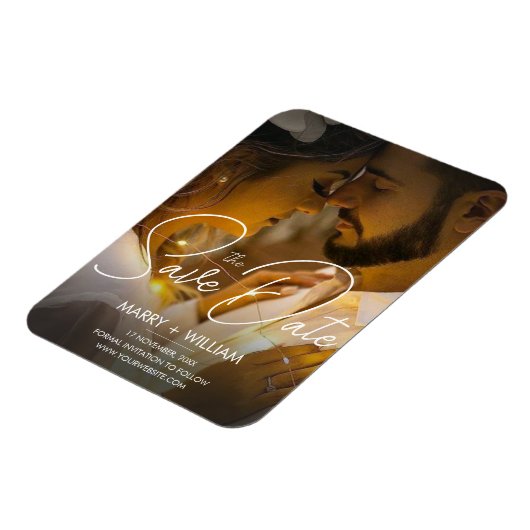 日付モダンの結婚秋写真をエレガント保存 マグネット (左側)