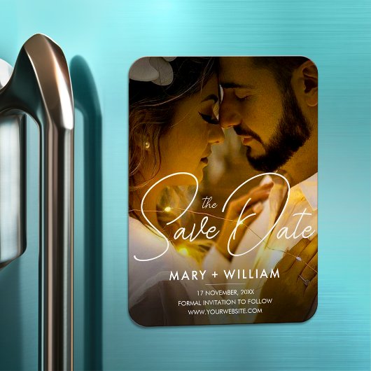 日付モダンの結婚秋写真をエレガント保存 マグネット